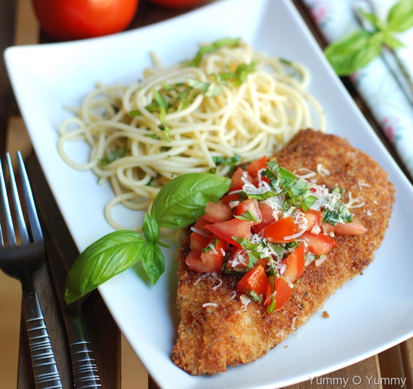 Homemade Chicken Parmesan Cutlets with Tomato Basil Topping Yummy O Yummy