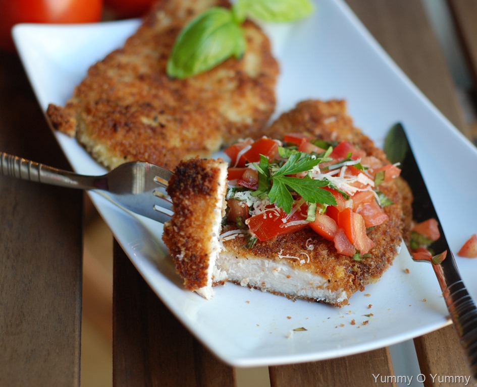 Homemade Chicken Parmesan Cutlets with Tomato Basil Topping Yummy O Yummy